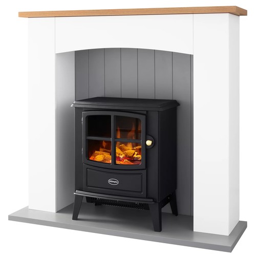 500 - An Oakmead free standing electric wood effect / cream / grey fire suite approx 105cm wide with a Dim... 