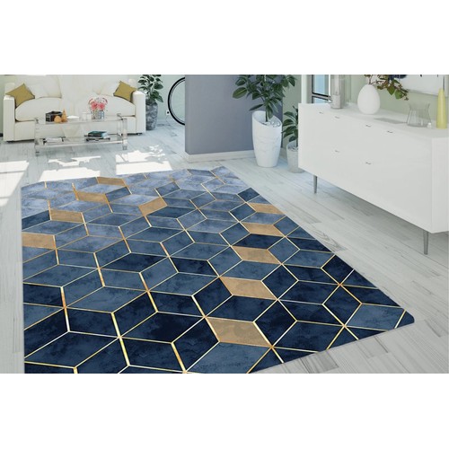 526 - 1 x Doughty geometric machine woven blue area rug approx 190 x 280cm RRP £99