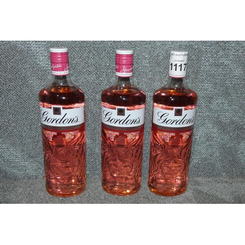 1117 - 3 x 70cl bottles of Gordons Pink Gin