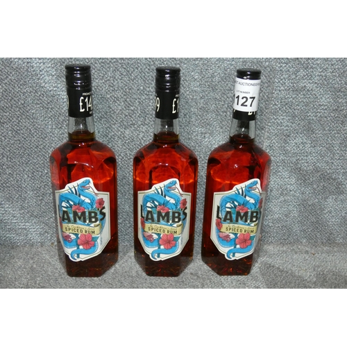 1127 - 3 x bottles of 70cl lambs spiced rum