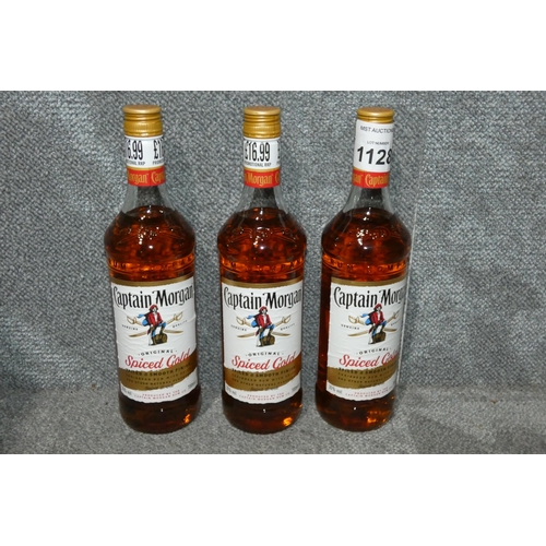 1128 - 3 x bottles of 700ml captain Morgans spiced gold rum