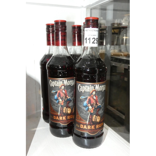 1129 - 5 x bottles of 70cl Captain Morgans dark rum