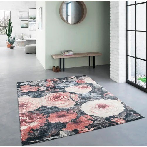 536 - 1 x Richmondville floral machine woven grey/red area rug approx 120 x 170 cm RRP £98