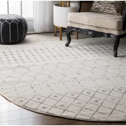 537 - 1 x Genagra geometric machine woven ivory / grey area round rug diameter approx 152 cm RRP £58