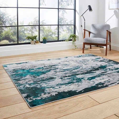 544 - 1 x Miraflores Abstract machine woven grey / green area rug approx 120 x 170cm RRP £61