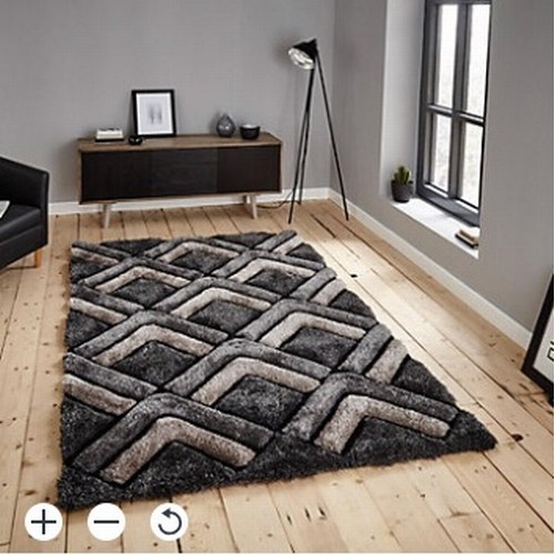 553 - 1 x Think Rugs grey abstract optical modern shaggy handmade rug approx 150 x 230cm