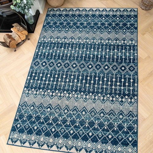 555 - 1 x Donaway blue Moroccan tile power loom rug approx 160 x 230 cm RRP £59