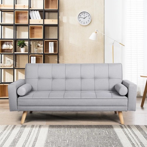 628 - 1 x Ganta grey upholstered reclining sofa bed RRP £279. Boxed and requires assembly