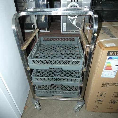 1152 - A commercial stainless steel mobile tray rack with 3 dishwasher trays