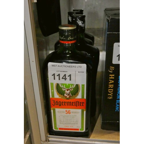 1141 - A bottle of Jagermeister and 3 bottles of Messer Schmitt schnapps