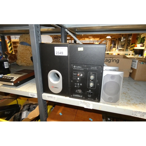 2349 - 2 x Labtec subwoofer speakers and 2 small surround sound speakers