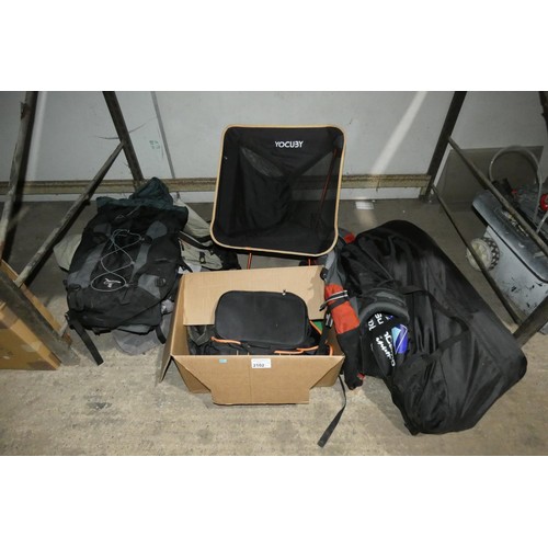 2102 - A quantity of various camping equipment including 2 x rucksacks, 1 x Sunncamp Elan 200 tent etc. Con... 