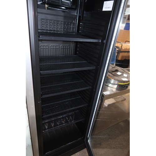 A tall black display fridge by Tefcold type CEV425I trade. Tested