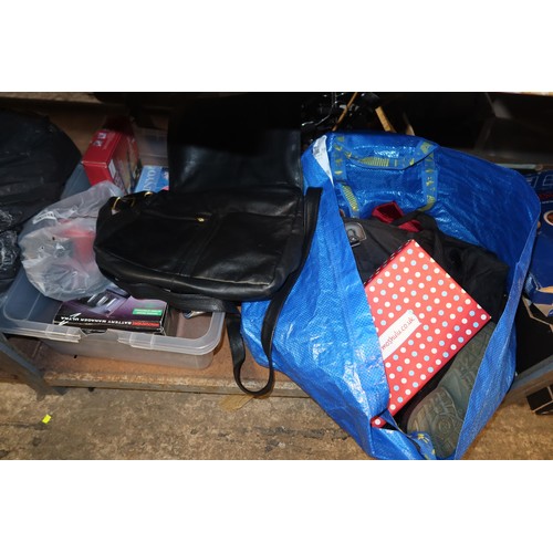 2141 - A quantity of various household items including a Cookworks microwave 240v, soft toys, bags, shoes, ... 