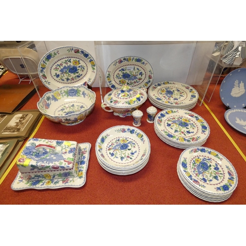 A quantity of a floral patterned Masons dinnerware including; plates ...