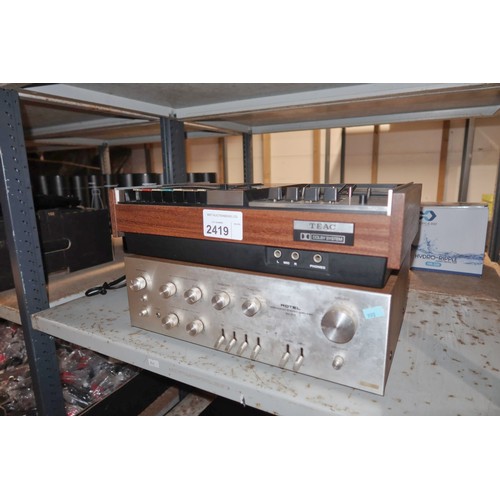 2419 - A vintage Teak Cassette recorder and a Rotel Amplifier type RA612, contents of 1 shelf - trade