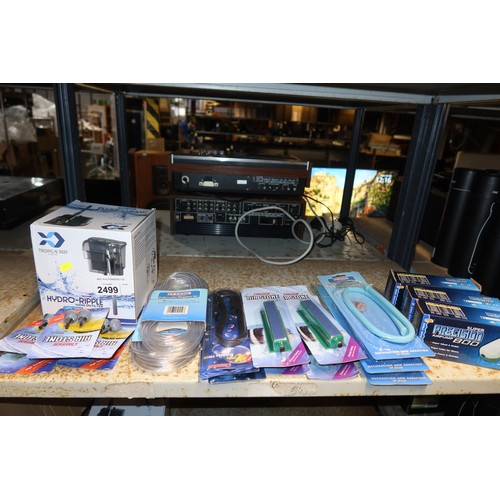 2499 - A quantity of various fish tank accessories including pumps, filter stones etc, contents 1 shelf - t... 