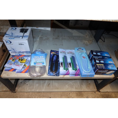 2501 - A quantity of various fish tank accessories including pumps, filter stones etc, contents 1 shelf - t... 