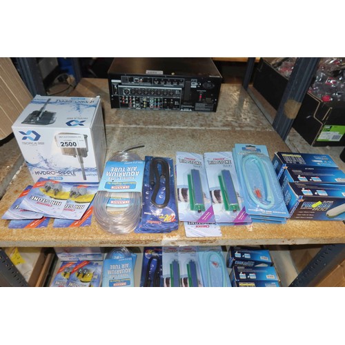 2500 - A quantity of various fish tank accessories including pumps, filter stones etc, contents 1 shelf - t... 