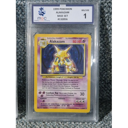 3 graded 1996-1999 rare holographic Pokmon trading cards: 1. Alakazam  grade 1 6. Gyrados grade 1 12