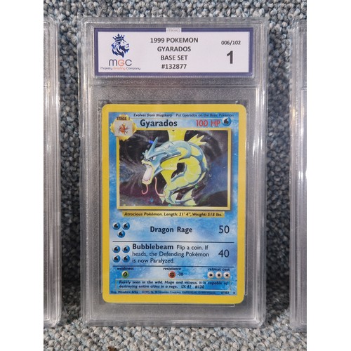 3 graded 1996-1999 rare holographic Pokmon trading cards: 1. Alakazam  grade 1 6. Gyrados grade 1 12