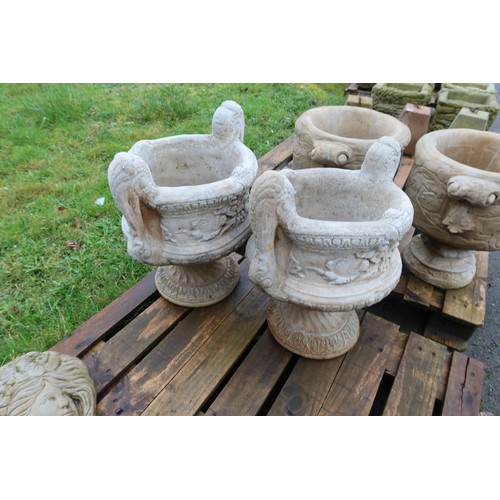 2529 - A pair of large concrete 2 handled urn type planters