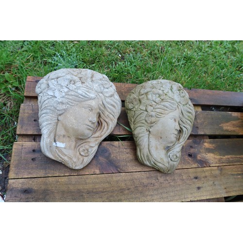 2530 - 2 x matching concrete wall plaques of ladies faces