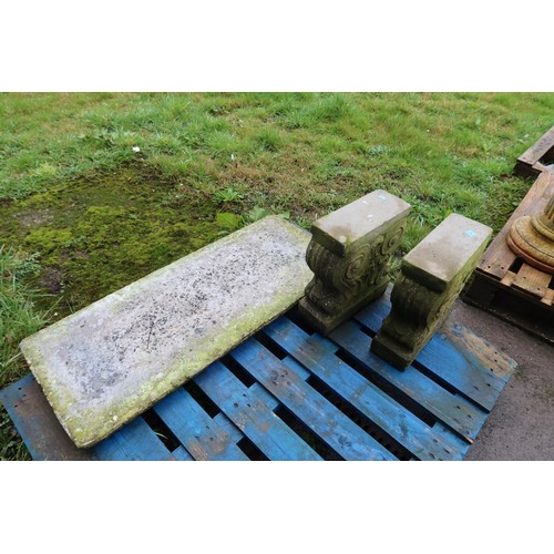 2536 - A weathered concrete bench on 2 decorative plynths