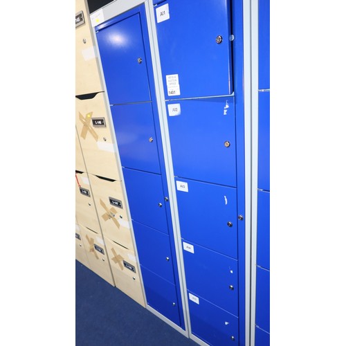 1401 - 2 x blue / grey metal five door personnel lockers each approx 38 x 45 x 197cm (at rear) - each locke... 