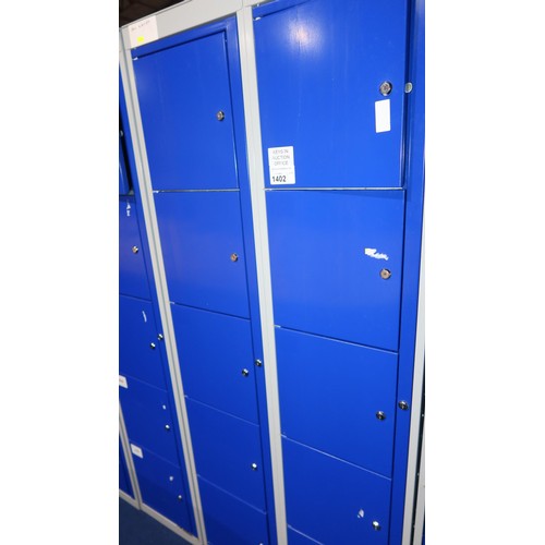 1402 - 2 x blue / grey metal five door personnel lockers each approx 38 x 45 x 197cm (at rear) - each locke... 