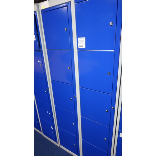 1403 - 2 x blue / grey metal five door personnel lockers each approx 38 x 45 x 197cm (at rear) - each locke... 