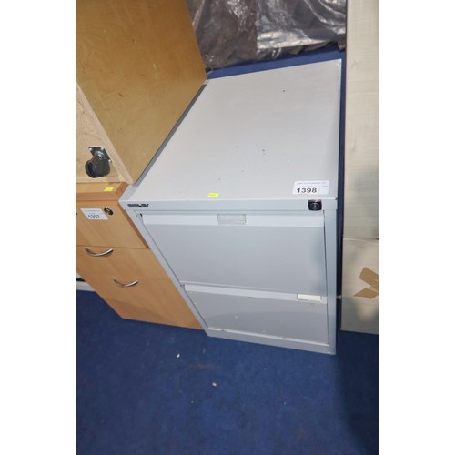 1398 - 1 x Bisley grey metal two drawer filing cabinet