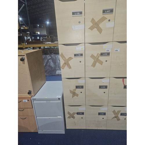 1399 - 2 x wood effect / grey four door personnel lockers each approx 35 x 52 x 200cm high - supplied with ... 