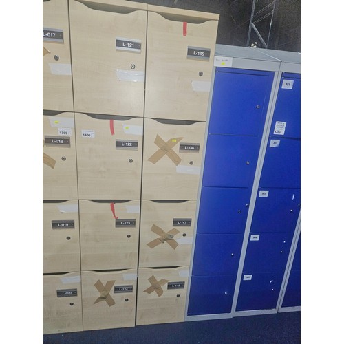 1400 - 2 x wood effect / grey four door personnel lockers each approx 35 x 52 x 200cm high - supplied with ... 