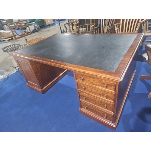 3381 - A large Victorian mahogany rectangular top partner's pedestal desk with 8 side drawers to one side a... 