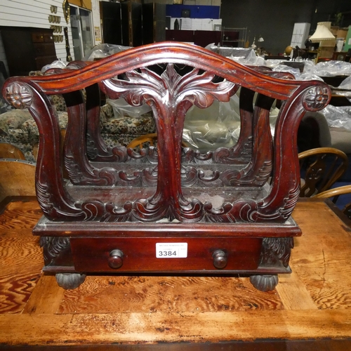 3384 - An Edwardian mahogany canterbury/magazine rack with a small drawer under