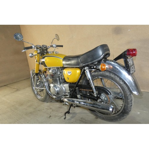 209 - Honda 250 twin Motorcycle in Gold, Reg HMT 46K, 08/09/1971, Vin 4010789, MoT exempt, Mileage 11, 363... 