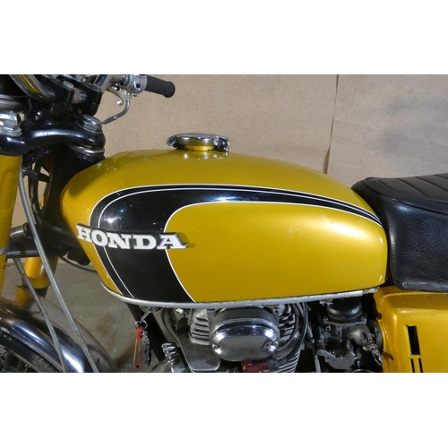 209 - Honda 250 twin Motorcycle in Gold, Reg HMT 46K, 08/09/1971, Vin 4010789, MoT exempt, Mileage 11, 363... 