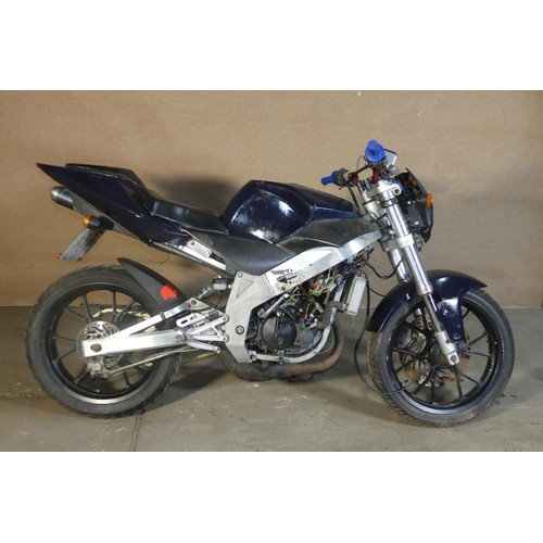 216 - Derbi GPR 50 motorcycle, spares or repair, incomplete, does not start run, or drive.  black, Reg: BV... 