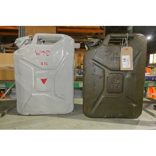 81 - 2 x 4 gal jerry cans, 1 x 1952 War department and 1 x 1950 FKF