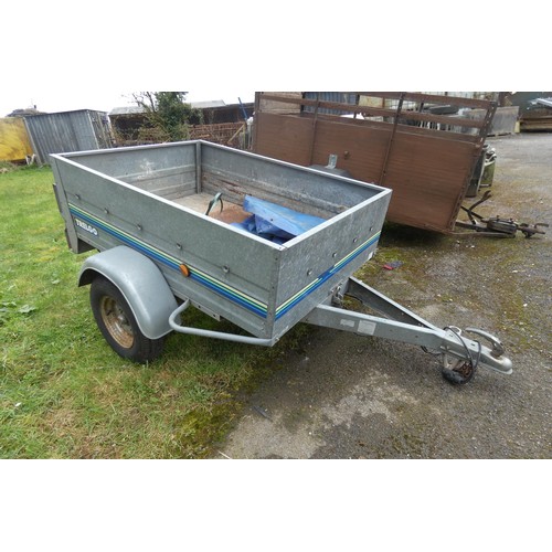 104 - 1 x single axle, un-braked car tipping trailer by Trelgo, body size approx 151cm L x 105cm w x 40cm ... 