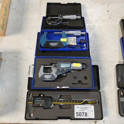 5078 - 3 x various micrometers (including 1 x digital) and 1 x digital vernier gauge