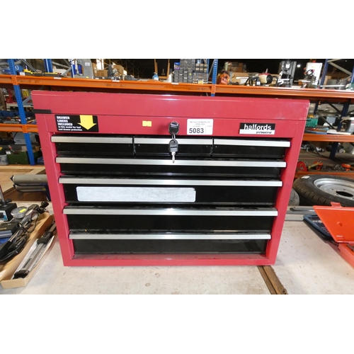 5083 - An Halfords Professional red metal workshop tool chest with hinged lid and 7 drawers (empty) approx ... 