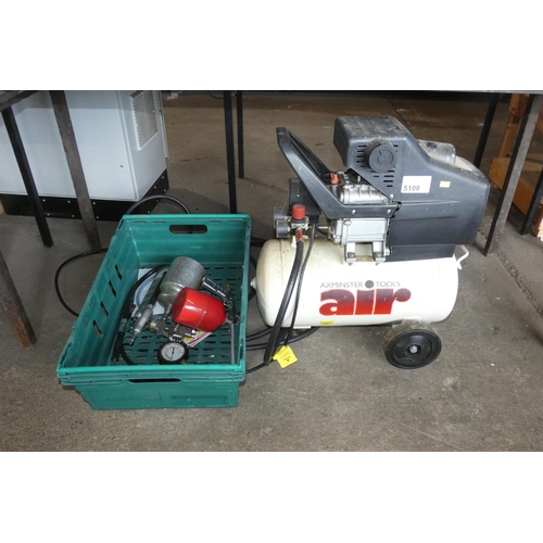 5108 - 1 x Axminster AWC20HP compressor 240v supplied with 5 x various air tools. Tested working