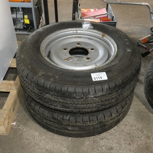 5119 - 2 x metal 5 stud wheels with 185R14C tyres fitted