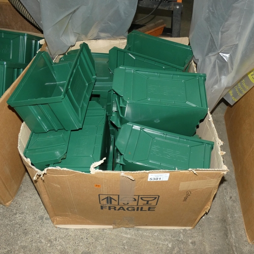 5301 - 20 x green plastic stacking / hanging storage bins each approx 20 x 34 x 16cm high