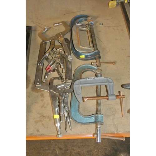 5140 - 4 x various G clamps and 6 x welding clamps