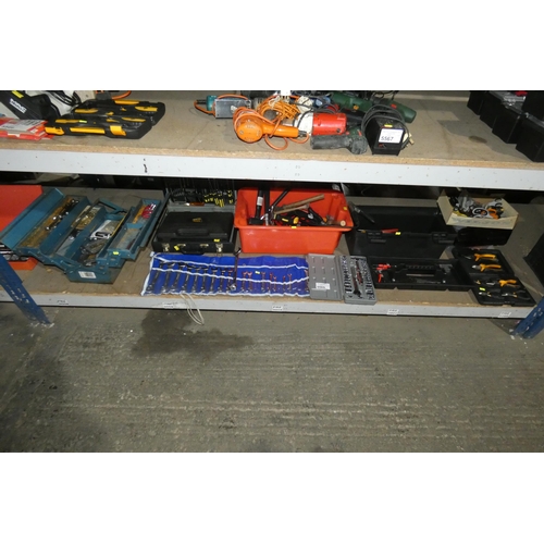 5569 - A quantity of various items including several toolboxes with contents, spanners, pliers, scissors et... 