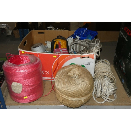 5589 - A quantity of various lengths / coils of rope and string. Not practical to list in detail so please ... 