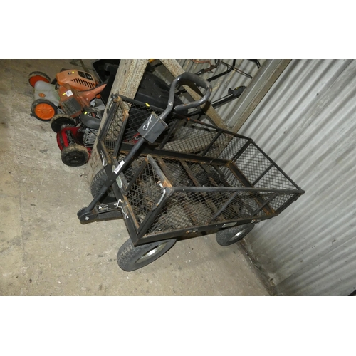 5650 - 1 x black metal garden trolley with mesh sides, body size approx 60 x 120cm, max wt 350kg ' Manufact... 